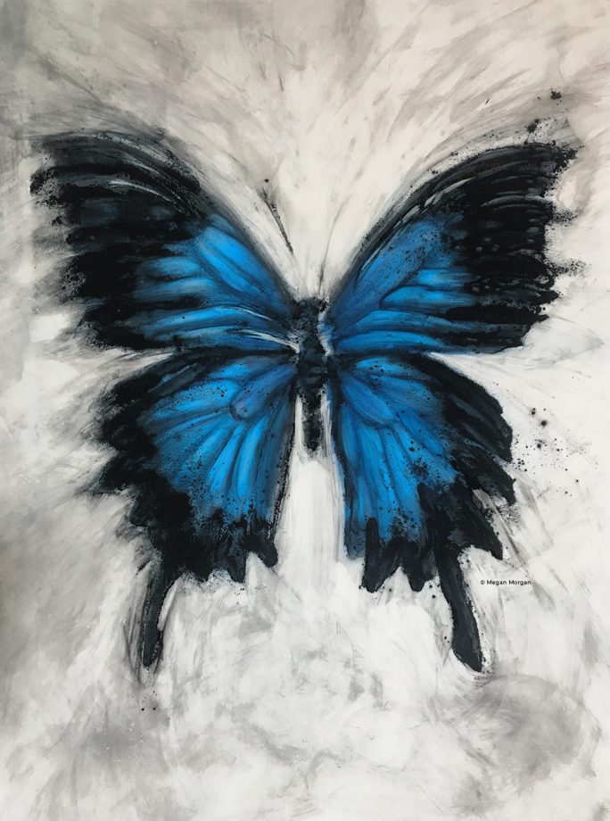 Ulysses Butterfly Expressionistic tusche wash painting by Megan Morgan artwork print