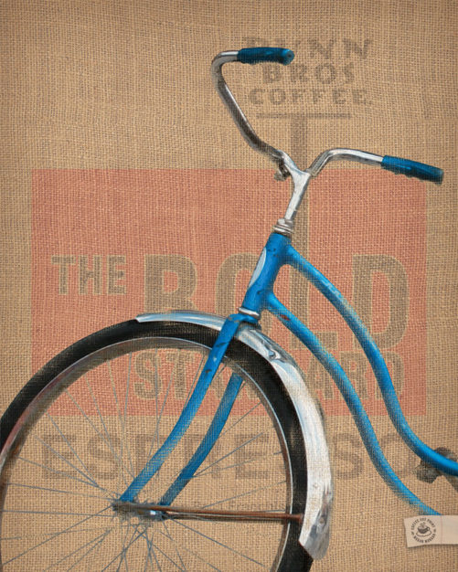 Bold Espresso Bicycle digital composition by Megan Morgan espresso bicycle artwork