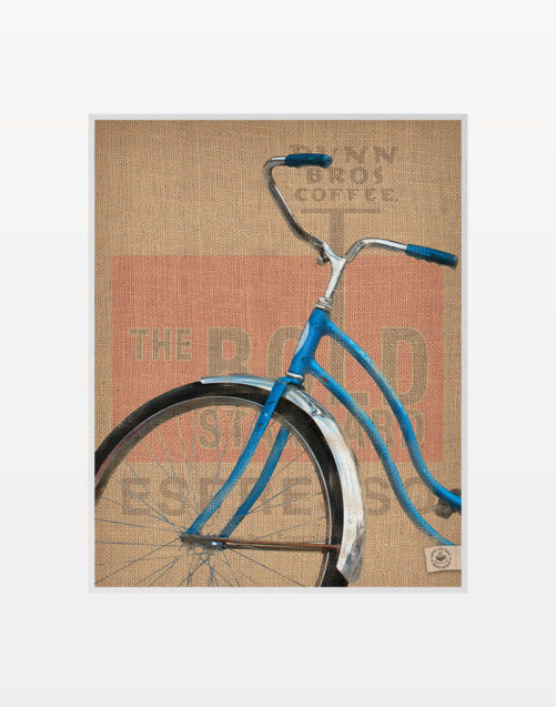 Bold Espresso Bicycle digital composition by Megan Morgan art small matted print (white)