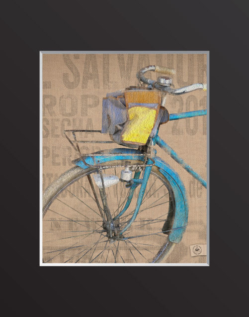 Euro Bicycle digital composition by Megan Morgan randonneur artwork small matted print (black)