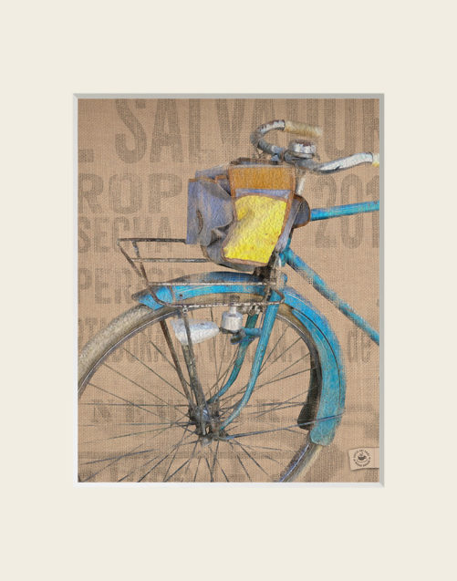 Euro Bicycle digital composition by Megan Morgan randonneur artwork small matted print (cream)