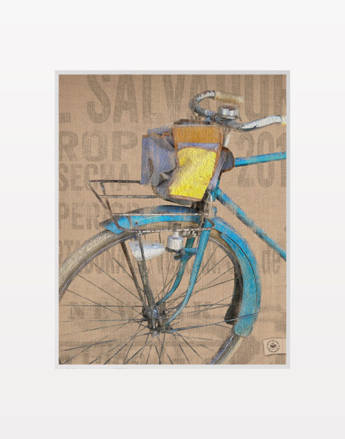 Euro Bicycle digital composition by Megan Morgan randonneur artwork small matted print (whtie)