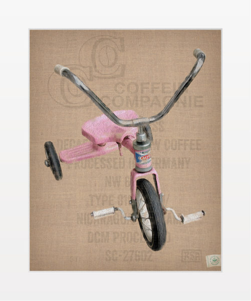 Pink Trike digital composition by Megan Morgan tricycle artwork archival matted print