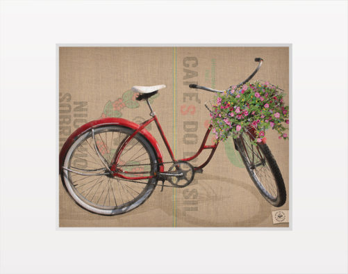 Red Bicycle digital composition by Megan Morgan artwork small matted print (white)