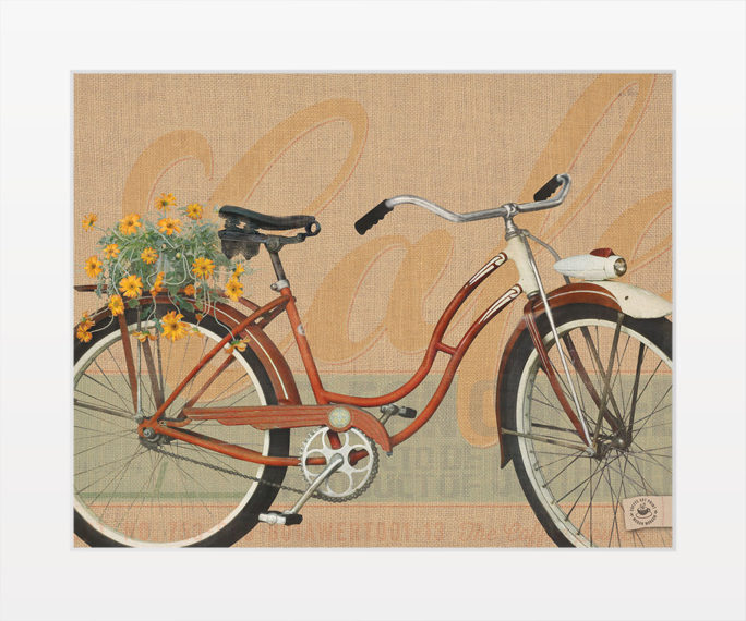 Schwinn Meteor digital composition by Megan Morgan flowers bicycle art archival matted print