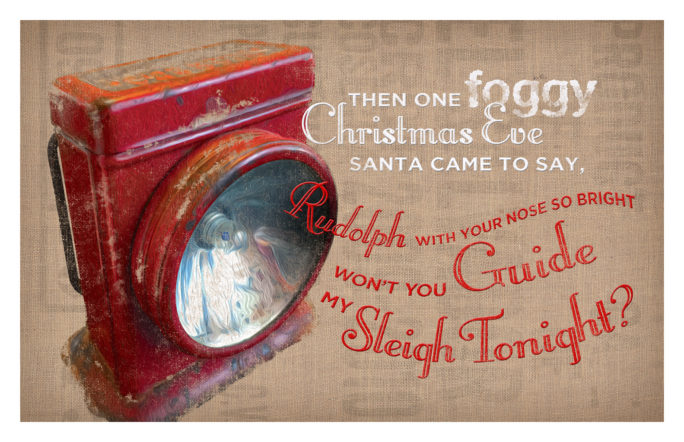 Guide My Sleigh digital composition by Megan Morgan Christmas antique art features a vintage flashlight