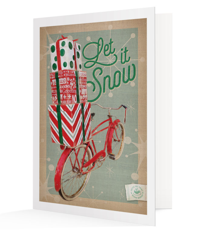 "Holiday Bicycle" artwork hohliday card vertical standing display