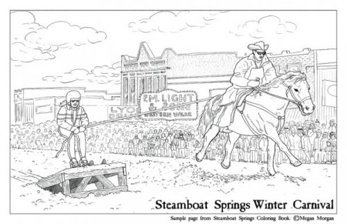 Sample coloring page feeaturing Winter Carnival Ski Joring form Steamboat Springs Coloring Book